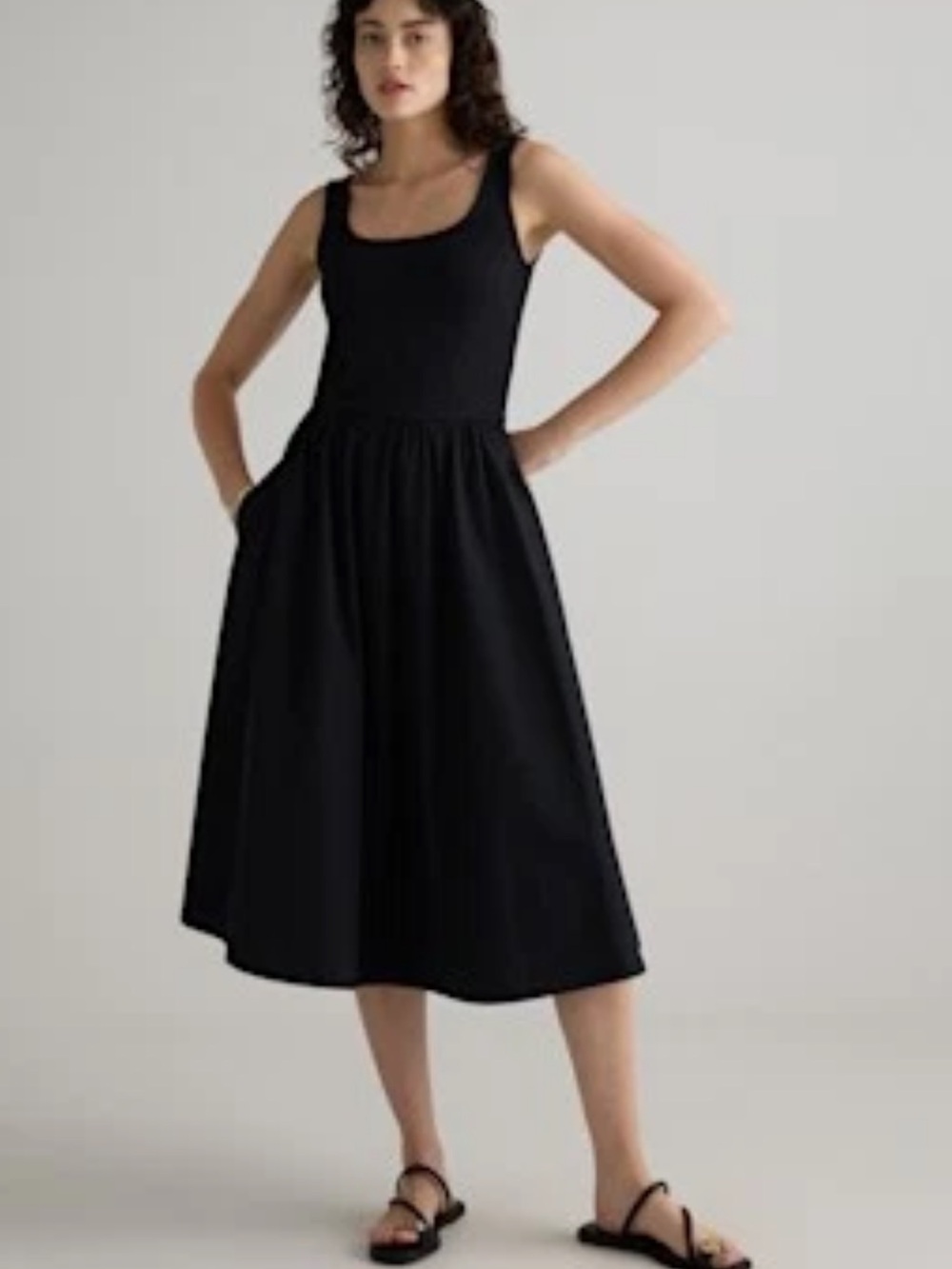 Quince Cotton Mixed Media Tank Dress Black Pockets Casual Womens Size Large NEW